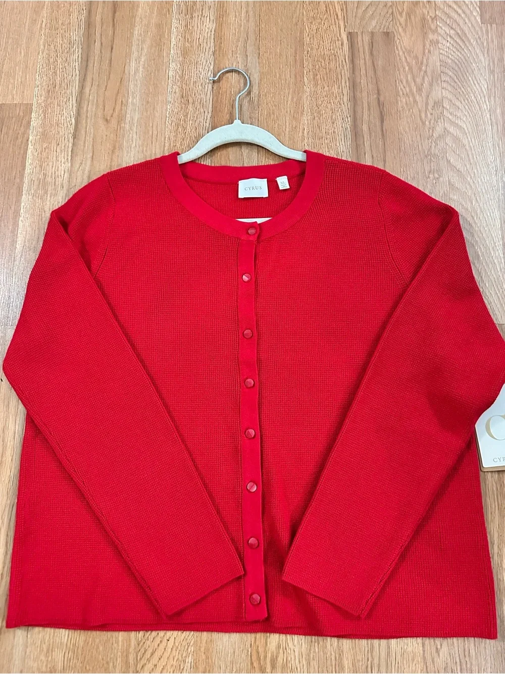 Cyrus Bright Red Button-Front Knit Cardigan
